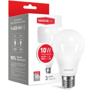 LED лампа MAXUS A65 10W мягкий свет 220V E27 (1-LED-561)